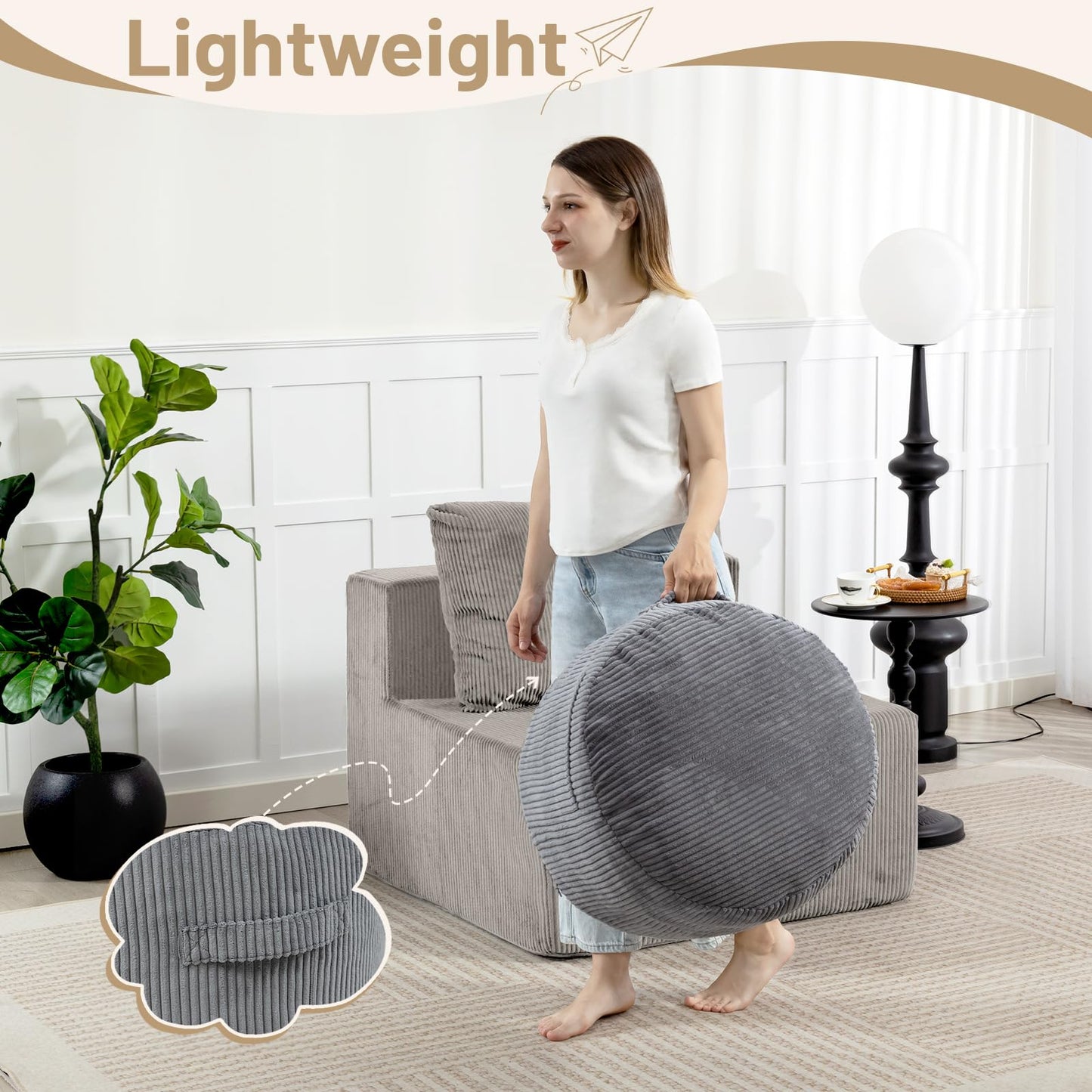 Manyday Round Stuffed Pouf Ottoman,Corduroy Foot Rest with Rebound Foam Filled, Furry and Fluffy Foot Stool Ottoman, Floor Poufs for Living Room (Gray, 26" D x 26" W x 18" H)