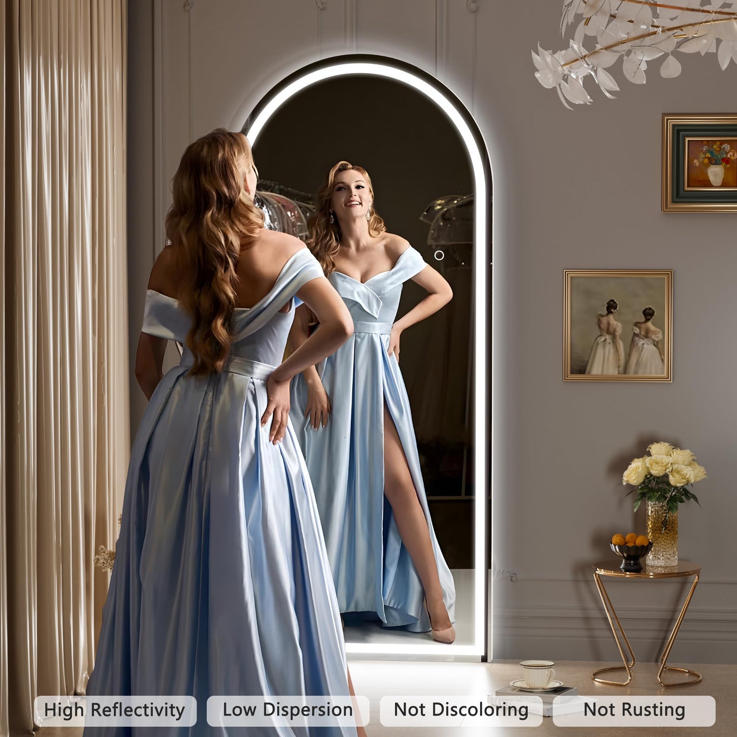 Hasipu 79" X 36" Full Length Mirror with Lights, Aluminum Frame Arch Led Mirror Full Length and 3 Colors Temperatures & Brightness Adjustable