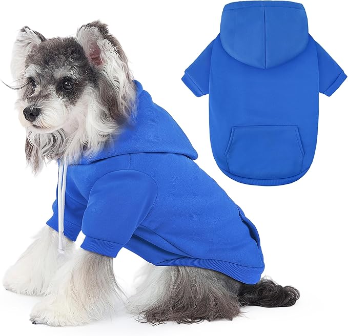 BAOBICUTE Dog Basic Hoodie Soft Dog Clothes Cold Weather Sweaters for Medium Large Dogs Cozy Fabric Warm Sweatshirt with Leash Hole (Blue, S (Back: 12.6",Chest:18.11", Neck: 13.78"))