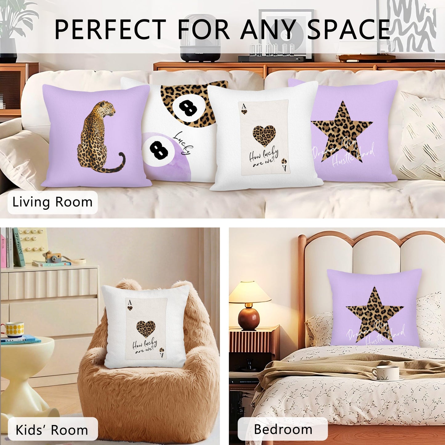 SYLLHRZGB Preppy Purple Cheetah Print Leopard Throw Pillow Covers 18x18 Set of 4, Funky 8 Ball Decor Decorative Pillow Cover Cases, Trendy Y2k Decor Cushion Cover Pillowcases for Couch Bedroom Dorm