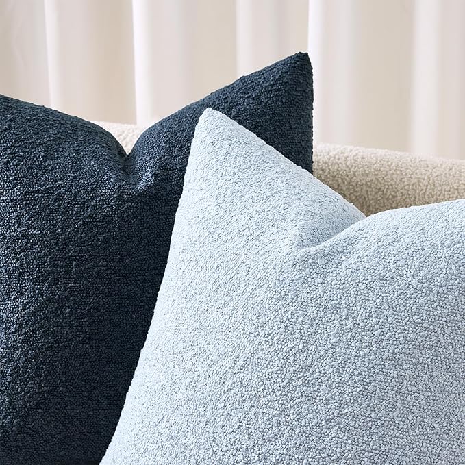 ANRODUO Pack of 2 Textured Boucle Throw Pillow Covers Soft Light Blue Decorative Accent Solid Pillow Cases Cozy Modern Couch Cushion Case for Chair Sofa Bedroom Living Room Home Decor, 20 x 20 Inch
