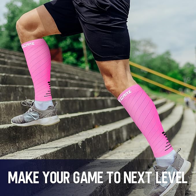 Thoxcare Calf Compression Sleeve for Men Women (2 Pairs), Leg Support Footless Compression Socks for Running - Shin Splint Varicose Veins Swelling & Pain Relief, Pink/Black, X-Large