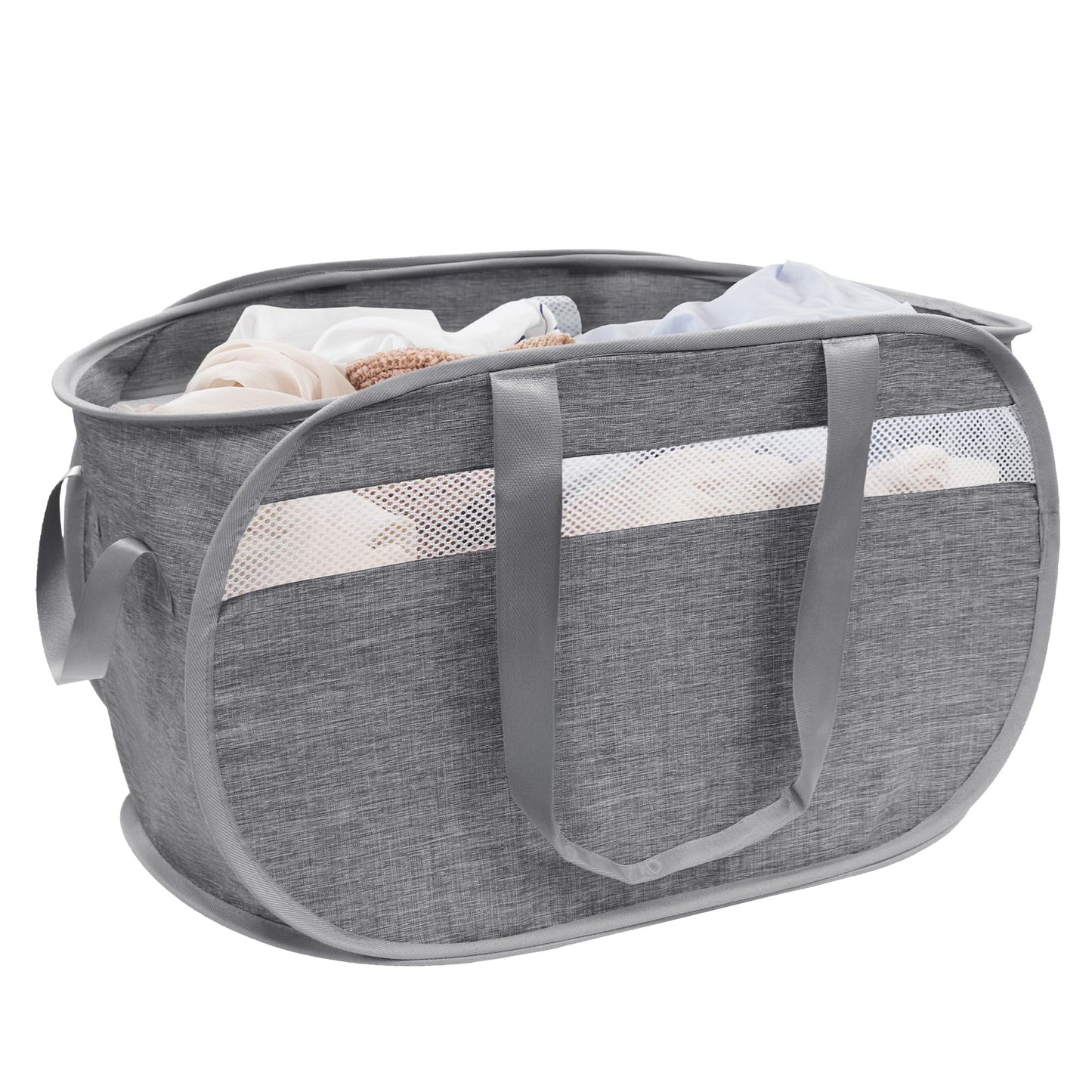 Collapsible Laundry Baskets, Foldable Tear Proof Pop Up Hamper with Reinforced Carry Handles, Durable Laundry Hamper for Home, Laundry, Bathroom, Dorm or Travel (Grey)