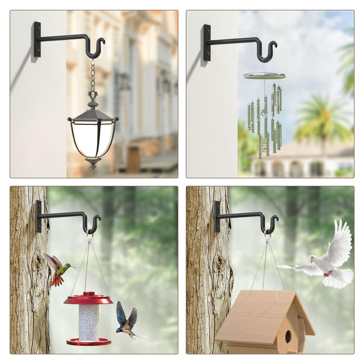 KOOKASHOP Plant Hook Plant Hanger, 2 Pack 8 Inch Plant Bracket, Metal Plant Wall Hooks for Hanging Flower Basket, Lanterns, Bird Feeder, Wind Chimes Indoor & Outdoor.