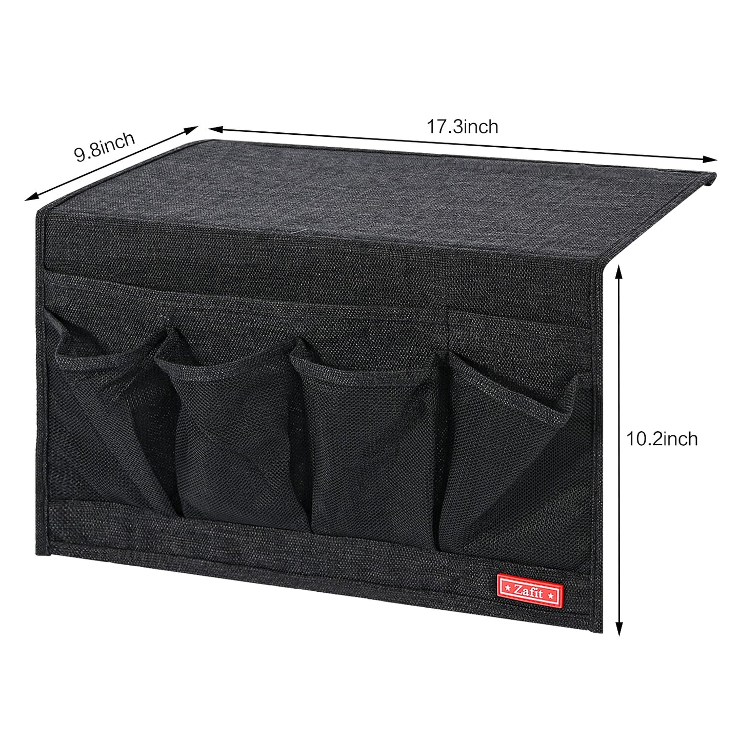 Zafit Linen 6 Pockets Bedside Caddy, Bedside Storage Organizer for Magazine, Remotes, Phone (Black)