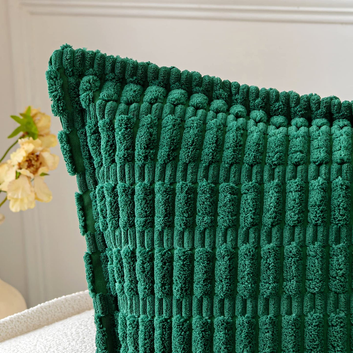 MIULEE Christmas Green Corduroy Decorative Throw Pillow Covers Pack of 2 Soft Striped Pillows Pillowcases with Broad Edge Winter Modern Boho Home Decor for Couch Sofa Bed Spring 20x20 Inch