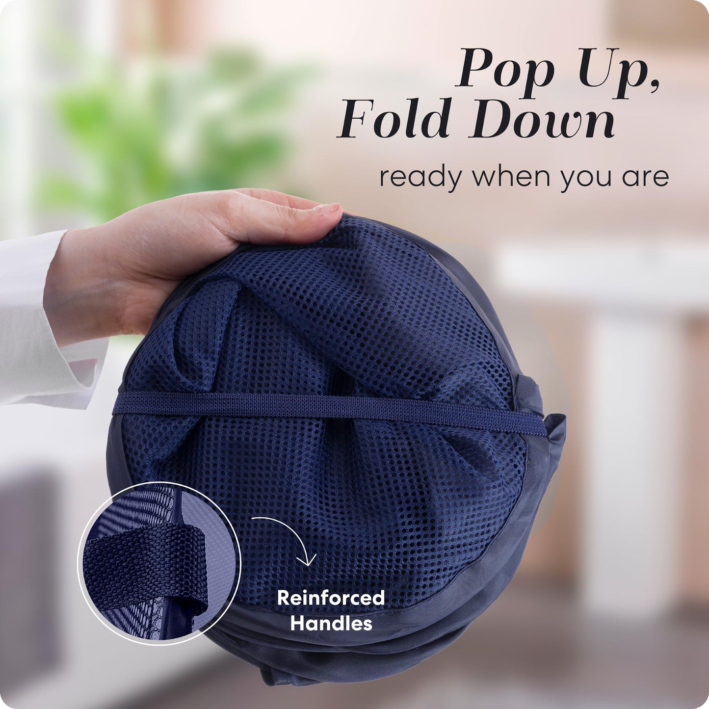 Handy Laundry Collapsible Mesh Pop Up Laundry Hamper 2-Pack – Large Foldable Laundry Basket with Side Pocket, Breathable & Durable, Space-Saving for Clothes, Toys, Travel, Dorm, Bedroom, Blue
