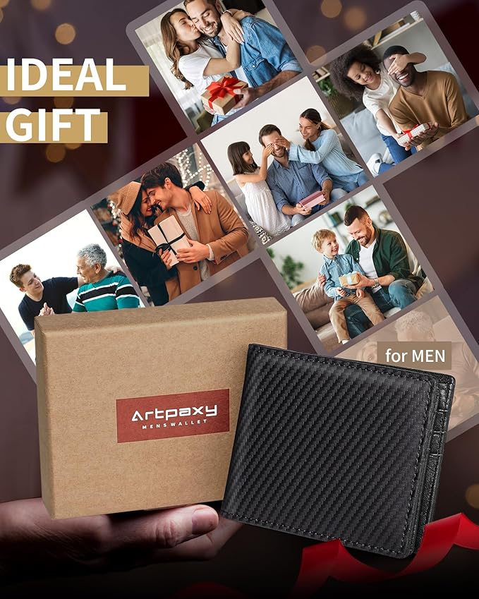 Artpaxy Mens Wallet Bifold Genuine Leather RFID Blocking Wallet for Men with 2 ID Windows 11 Card Holders 2 cash pockets 1 Gift Box