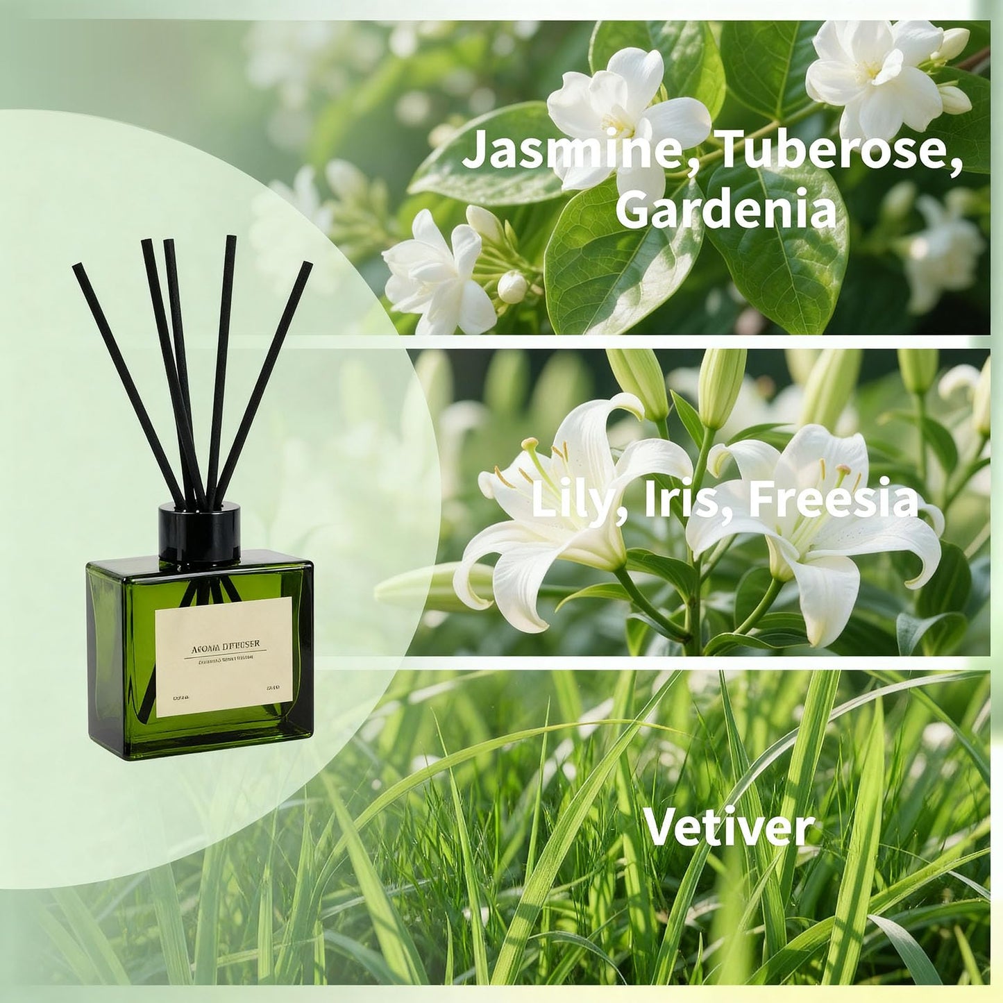 GAGINGOOLD Reed Diffuser, 4 oz Jasmine Lily Scent Diffuser with 7 Sticks, 90 Days Long Lasting Reed diffusers for Home, Elegant Fragrance for Bathroom Bedroom Office Decor, Air Fresh