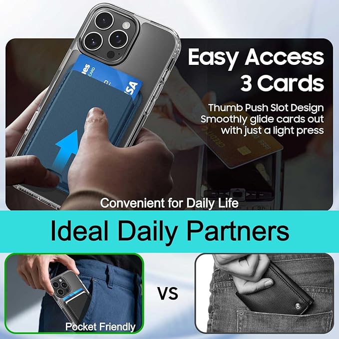 Ntwinro Magnetic for iPhone 14 Pro Clear Case (Compatible with MagSafe) with Blue Detachable Wallet & Card Holder for 3 Cards [RFID Blocking] Military Grade Protective Slim Phone Cover