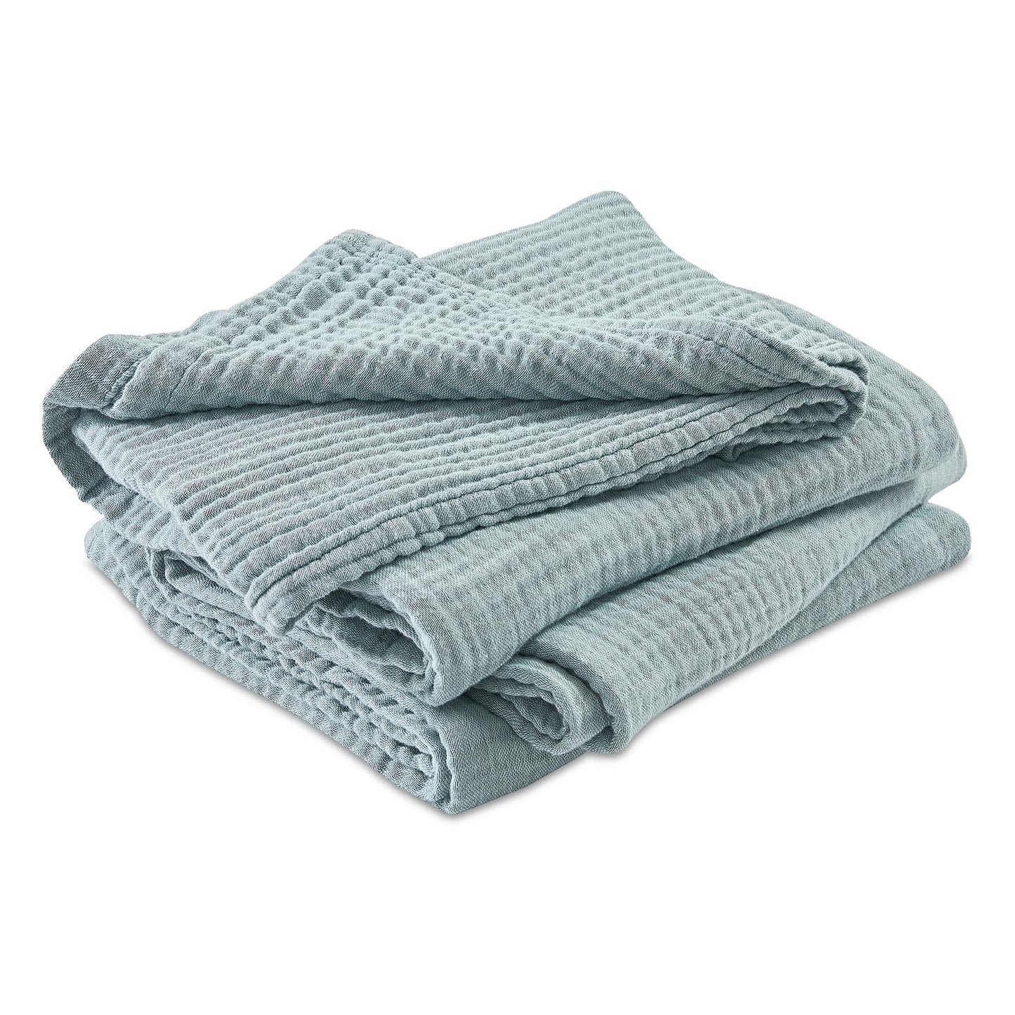 EMME Cotton Muslin Large Throw Blanket 4-Layer Couch Breathable Gauze Soft Lightweight Bed Blankets Adults Two-Tone Weave Design, Pre-Washed Softer Touch (Heather Teal, 50"x70")