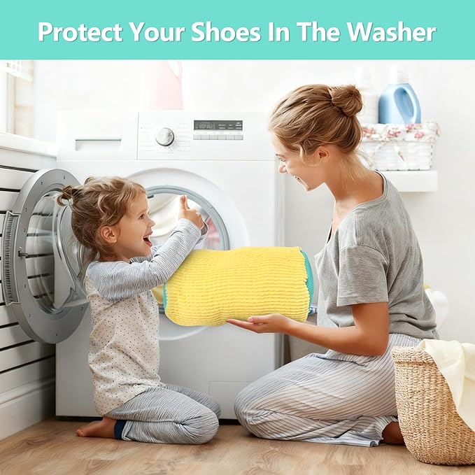 Shoe Washing Machine Bag, Shoe Cleaning Bag, Reusable Laundry Shoes Bag for Washer & Dryer Cleans & Protects All Shoes Types 4PCS (Yellow)