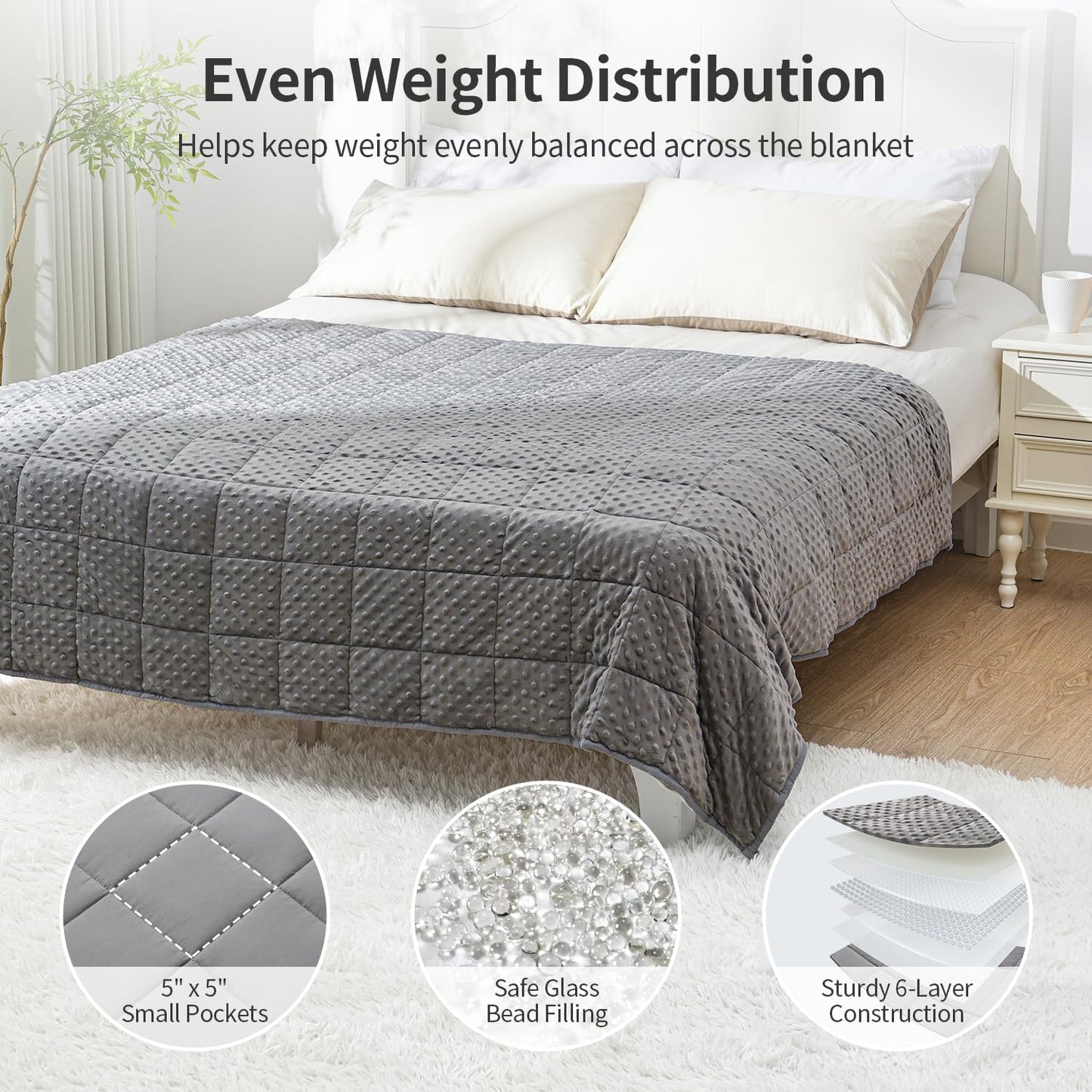 Uttermara Weighted Blanket for Adults 20lbs Queen Size, Cooling Soft Minky Heavy Blanket for Sleeping and Calming, Cozy Washable Bed Blanket for All Season, 60 x 80 Inches, Grey