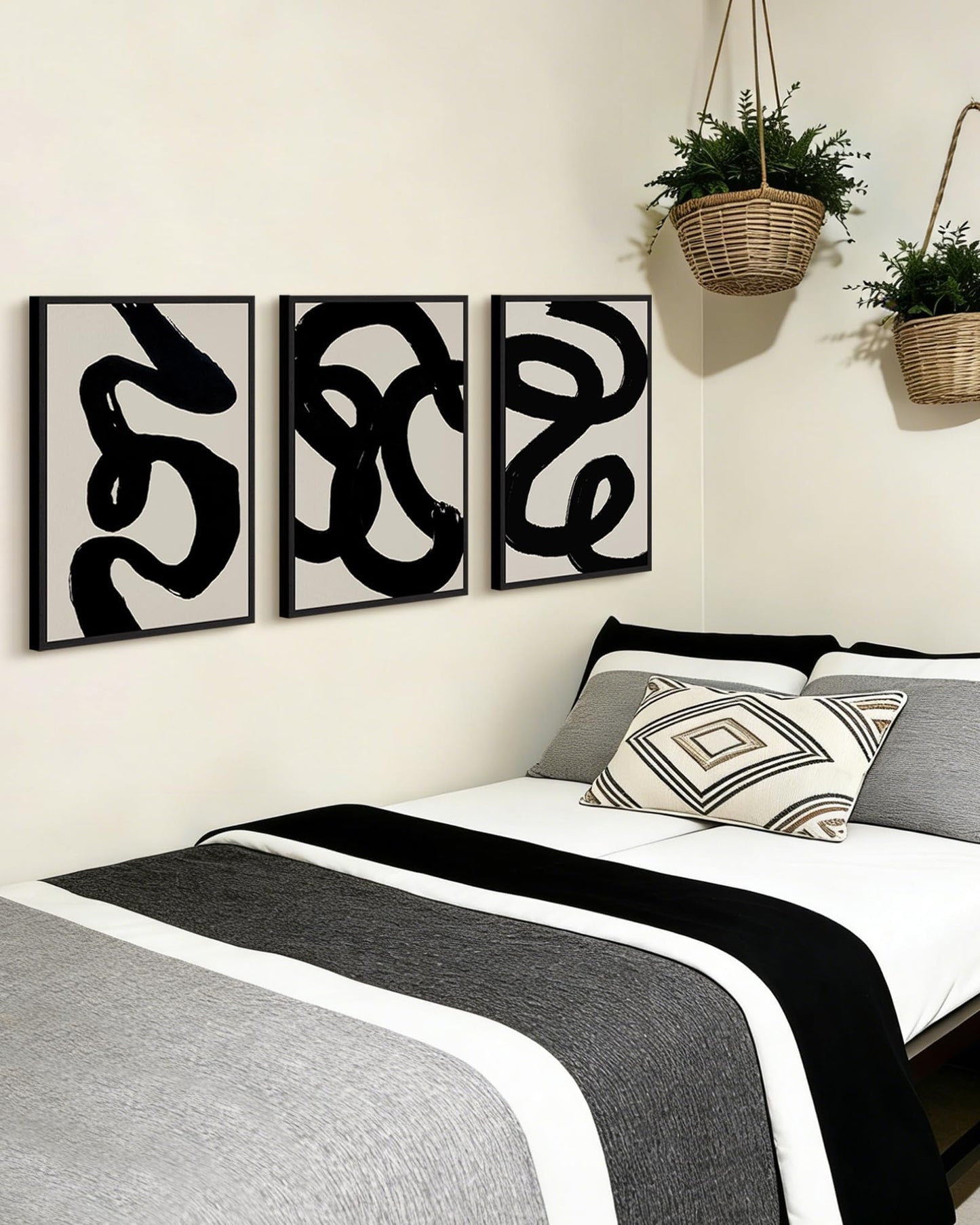 PHOPAGO Black Abstract Wall Art Ink Wash Minimalist Lines Framed Canvas Painting Artwork 11x14in Black Framed