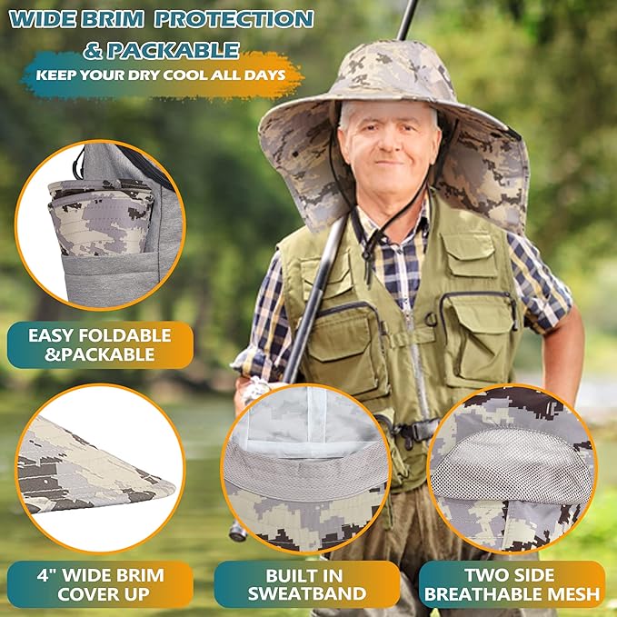 Solaris Sun Hat with Neck Flap, UPF 50 Sun Protection Lightweight Sun Cap for Men Women, Wide Brim Hat for Fishing Hiking