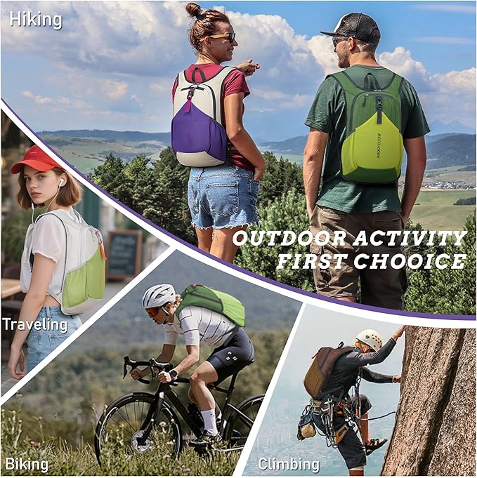 BECOJADDE 15L Small Hiking Backpack for Men Women Foldable Packable Back Pack Ultralight Hiking Daypack for Travel Camping Outdoor, Beige Purple