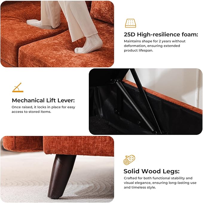 Modular Sectional Sofa with Seats Storage, Oversized L Shaped Couch,6-Seaters Comfy Couches for Living Room,Cloud Couches with Deep Seat,Chenille,Orange