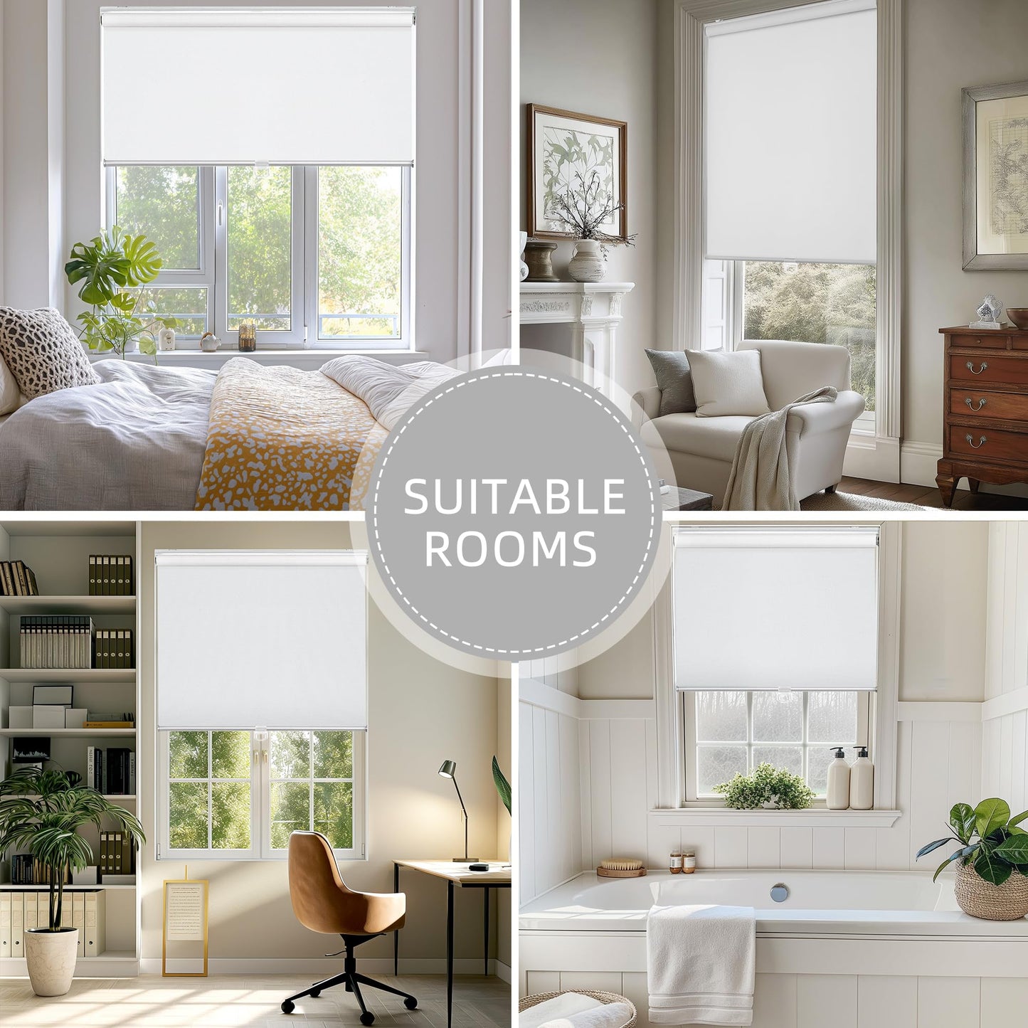 ChrisDowa Cordless Free-Stop 100% Blackout Blinds for Windows, Roller Windows Shades with Thermal Insulated, UV Protection Fabric for Living Room, Office and Home.White,40" W X 72" H