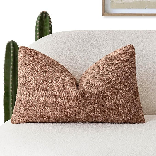 Foindtower Decorative Textured Boucle Throw Pillow Covers Accent Solid Lumbar Pillow Cases Soft Cozy Couch Cushion Case for Chair Sofa Bedroom Living Room Home Decor 12x20 Inch,1PC,Dusty Orange Hazel