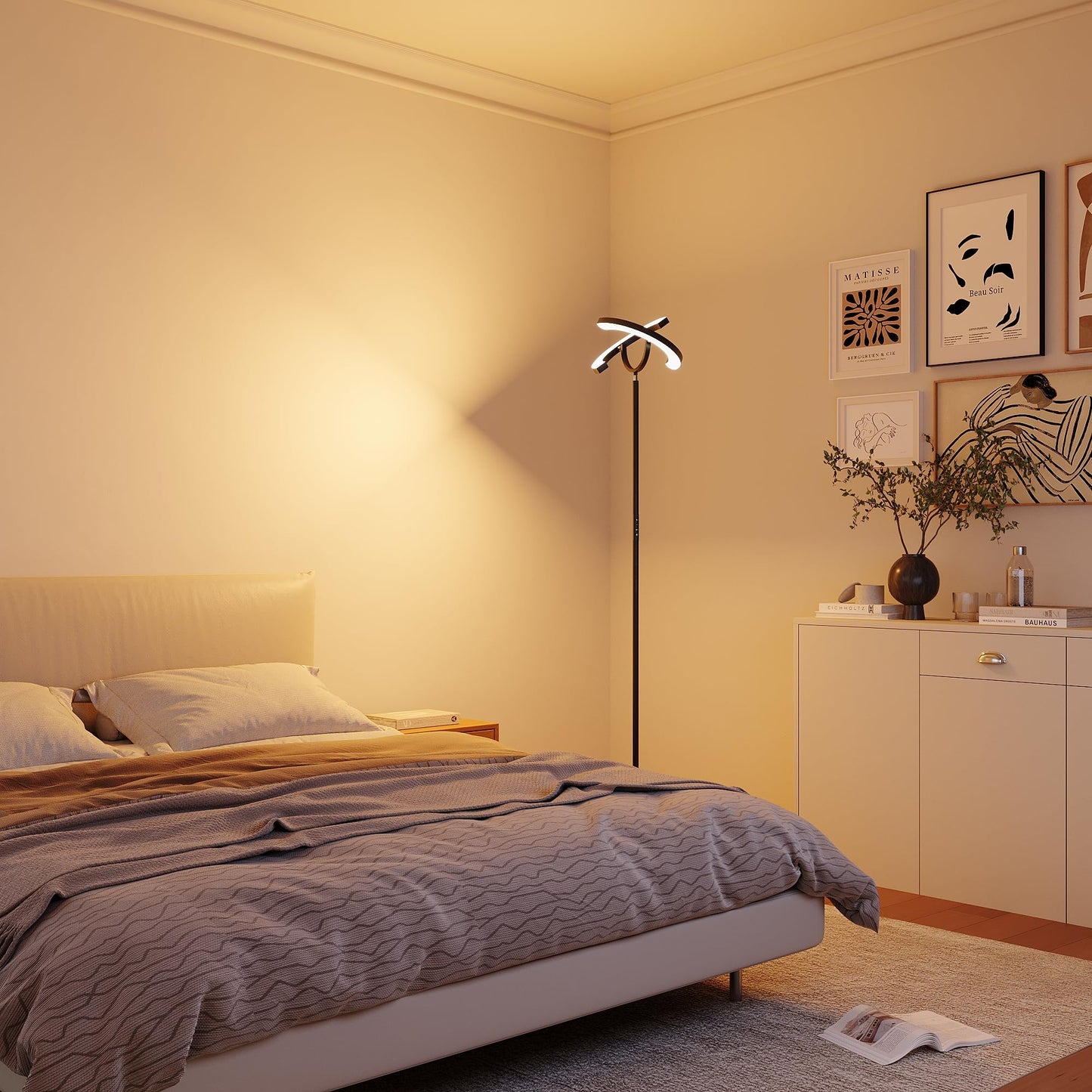 SIBRILLE 30W LED Floor Lamp, 350° Rotating Reading Standing Lamp with Remote Control, Stepless Dimmable 3000K-6500K Modern Tall Lamp for Living Room Bedroom Office