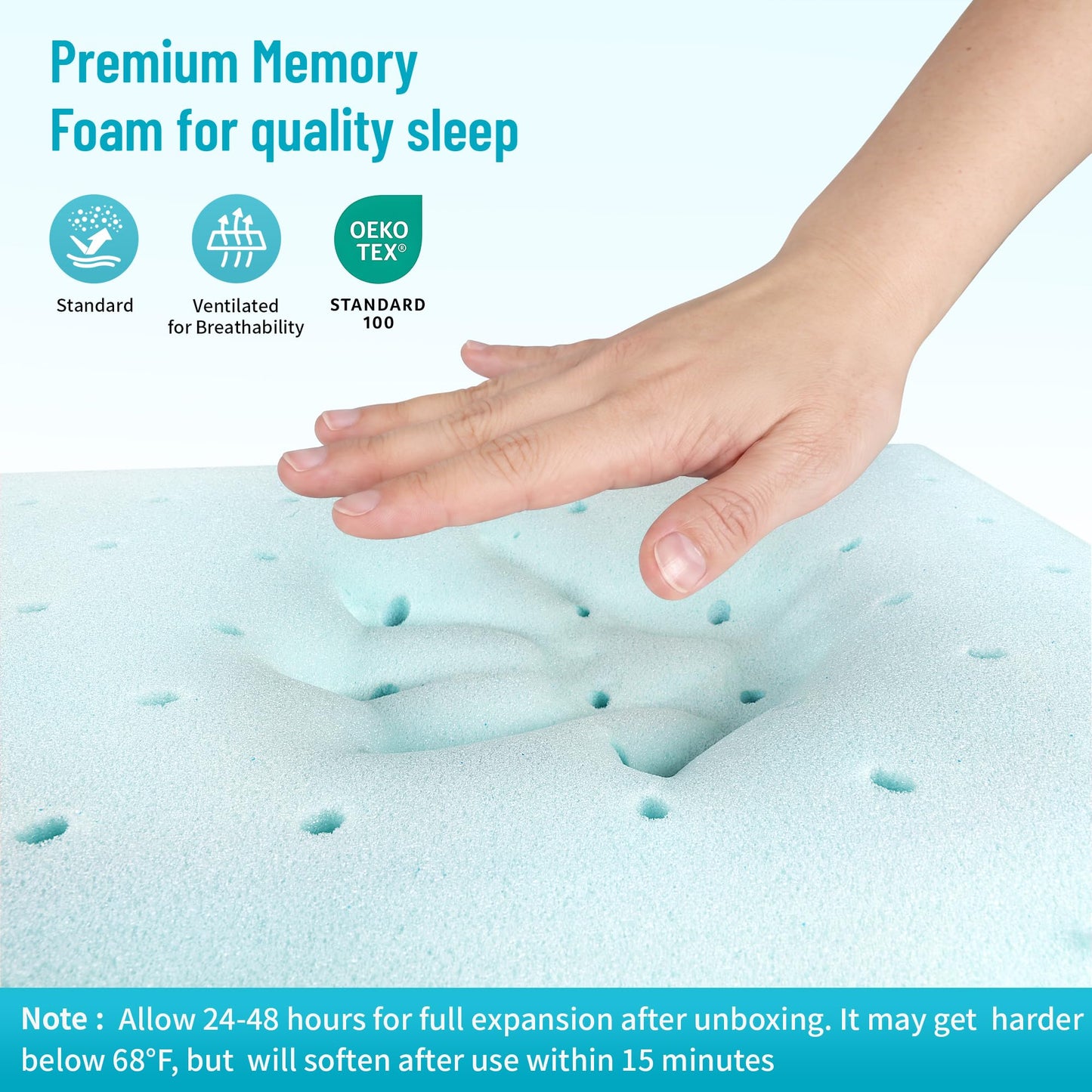 CushyOasis Memory Foam Pillows for Side, Back and Stomach Sleepers, Set of 2, Bed Pillow with Washable Cover and Breathable Mesh, Bed Pillow for Sleeping (Blue，Standard Size)