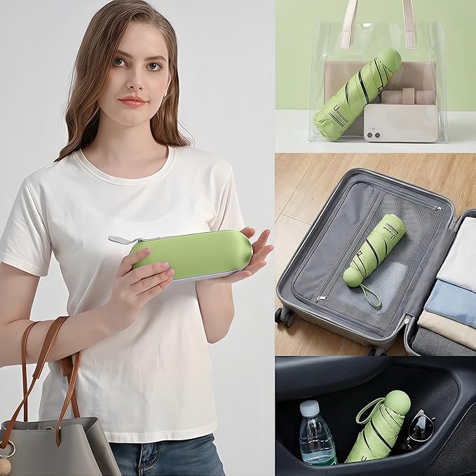 BAODINI Travel Essentials Mini Umbrella for Purse With Case Small Compact UV Sun Protection Lightweight Tiny Pocket Manual Open Close Umbrella for Women Kids and Men Fit Purse Backpack
