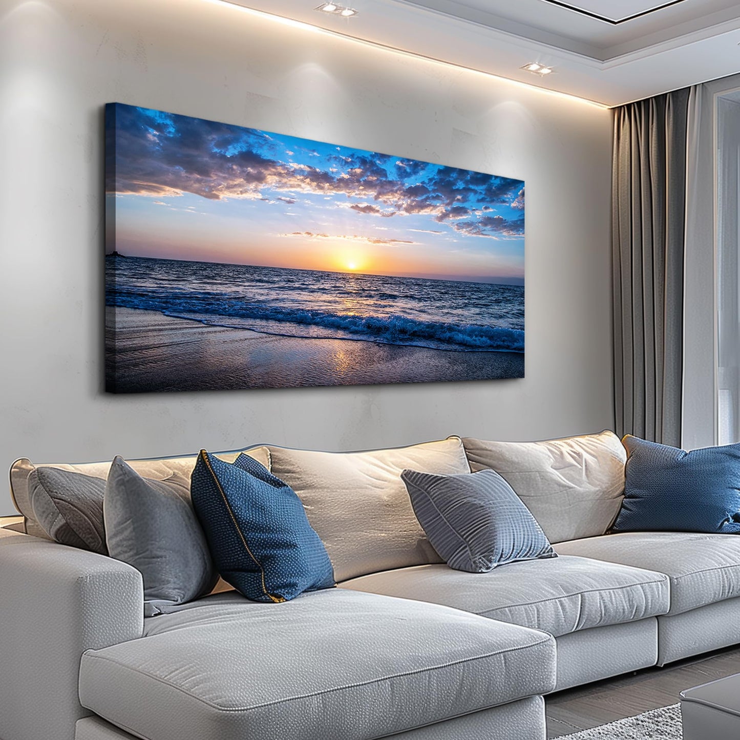 hyidecorart Wall Art Moon Sea blue Ocean Landscape Paintings Bedroom Canvas Art Print wall art for living room Paintings for Wall Decor and Home Decor (20 x 40inch x 1pcs)