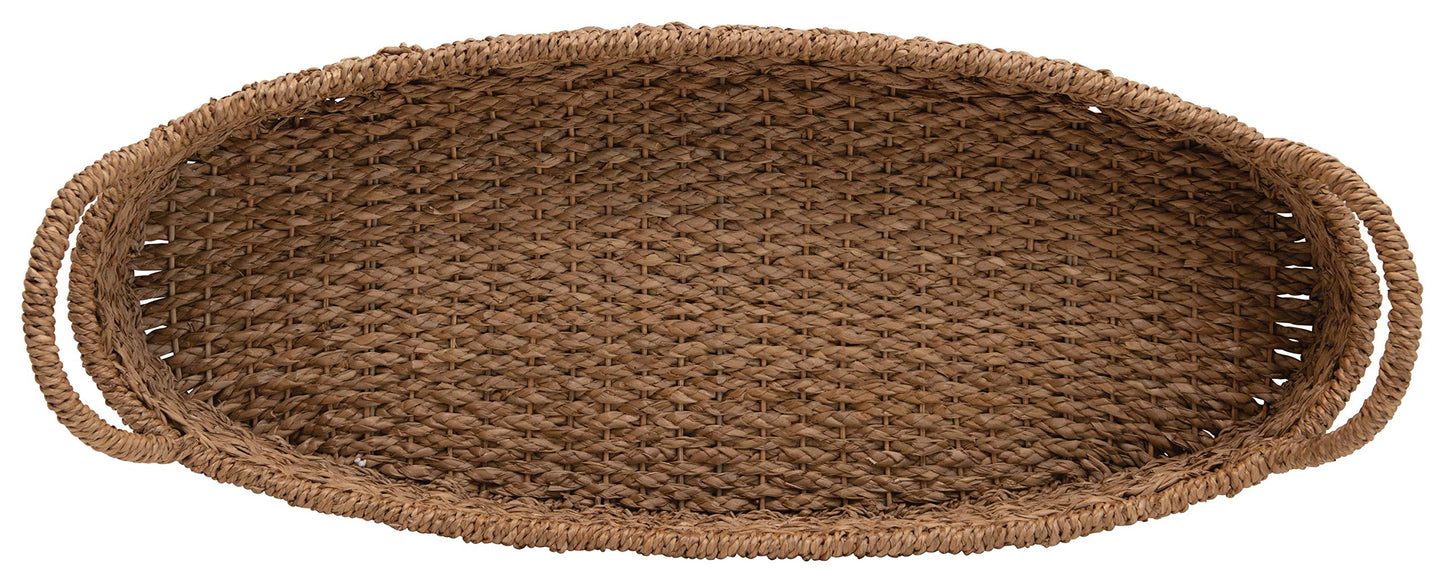Creative Co-Op Decorative Oval Woven Seagrass Tray with Handles