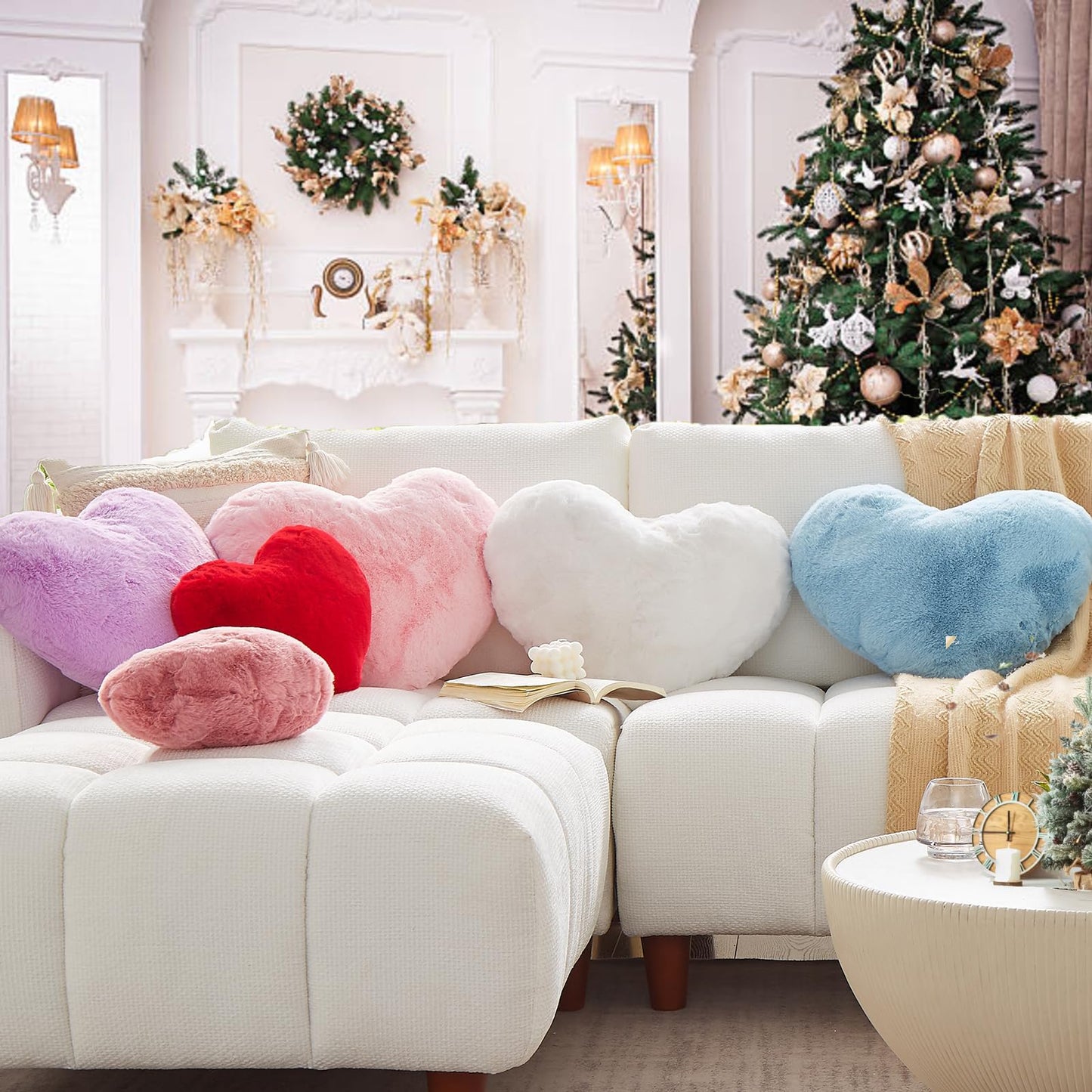 YRXRUS Heart Pillows, Love Heart Shaped Pillow, White Cute Heart Pillow for Gifts, Shaped Throw Pillows for Her, Kids, Women, Girls Home Decoration, Faux Rabbit Fur 10X11 Inch