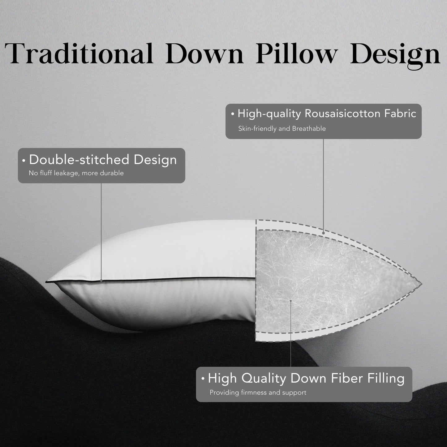 HYVIF Down Pillows, Luxury Hotel Collection White Premium Bed Pillow for Sleeping, 650 Fill Power,100% Cotton Fabric, Soft Support, Down Surrounded Pillow for Side and Back Sleepers, Stomach Sleepers