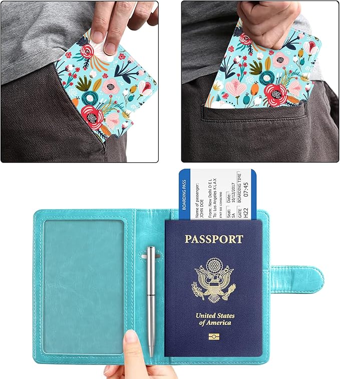 ACdream Unisex Faux Leather Passport and Vaccine Card Holder, RFID Blocking, Z-Flower, 20 x 3.5 x 2.5 in