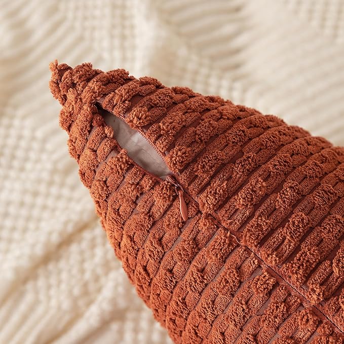 Kevin Textile Fall Corduroy Pillow Covers 26x26 Inch 2 Packs Soft Cozy Euro Pillows with Stripe Pattern Big Throw Pillowcases for Couch Sofa Bedroom Home Decor, Rust