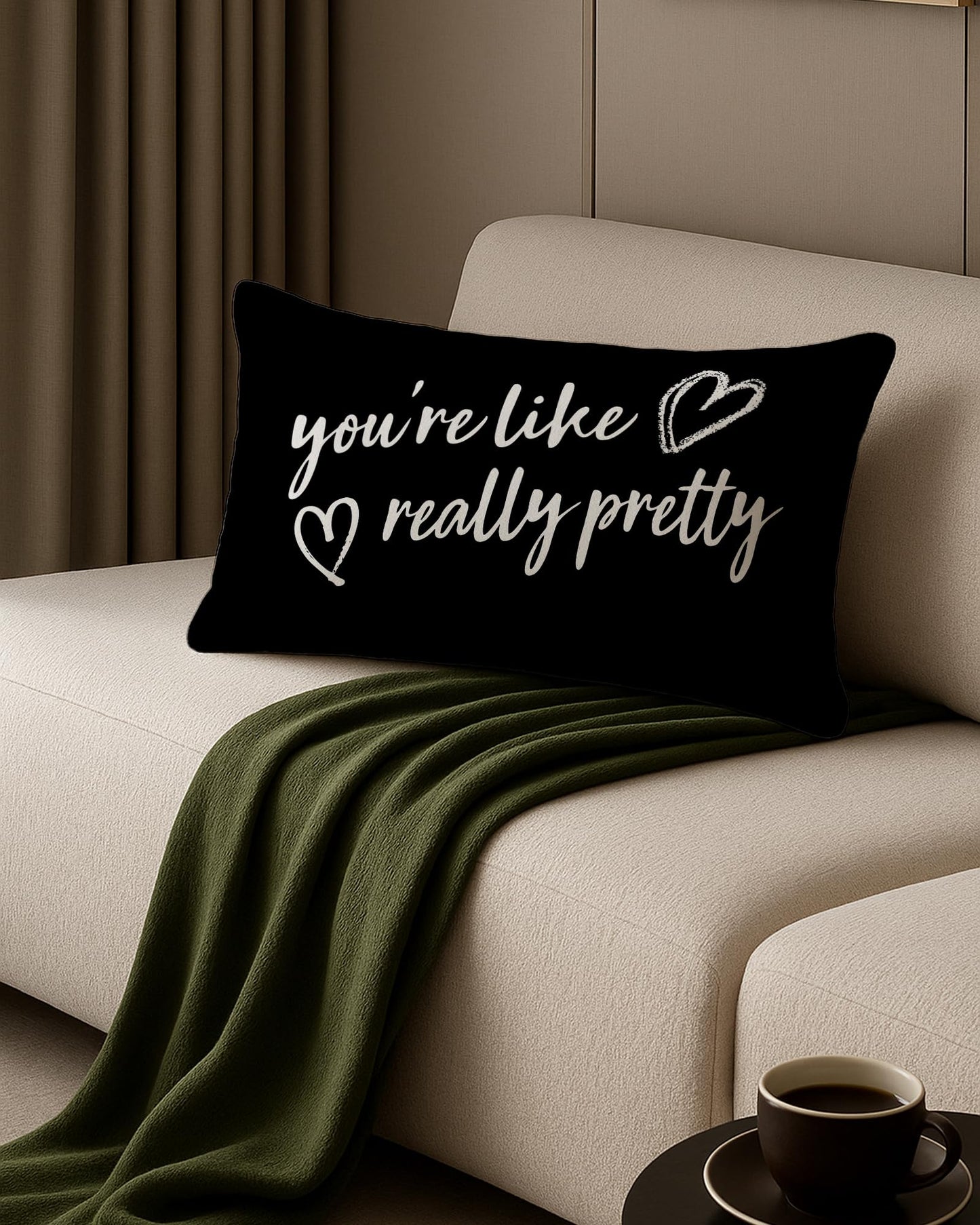 FGFK You're Like Really Pretty Pillow Cover 12x20, Minimalist Black and White Inspirational Decorative Throw Pillow Cover for Girls Room Bedroom Dorm Apartment Sofa Couch