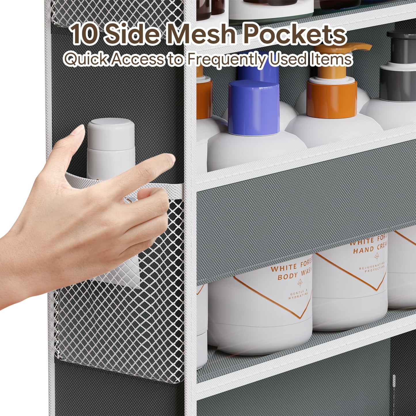 Simple Trending Over The Door Organizer with 10 Side Mesh Pockets, Hanging Storage Organizer with 5 Large Pockets, 50 lbs Weight Large Closet Organizer for Bedroom, Bathroom, Dark Grey