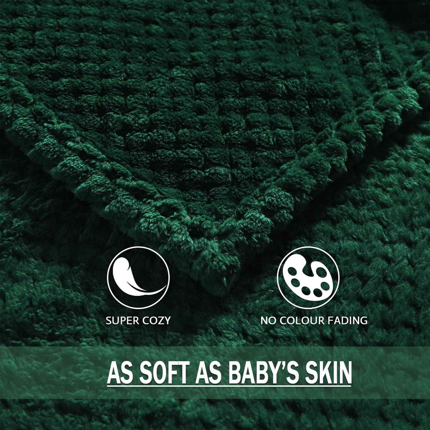 Exclusivo Mezcla Fleece Throw Blanket Extra Large, Super Soft and Warm Blankets for Couch, Sofa and Bed Waffle Textured, Cozy, Fuzzy and Lightweight (Forest Green, 50x70 Inches)