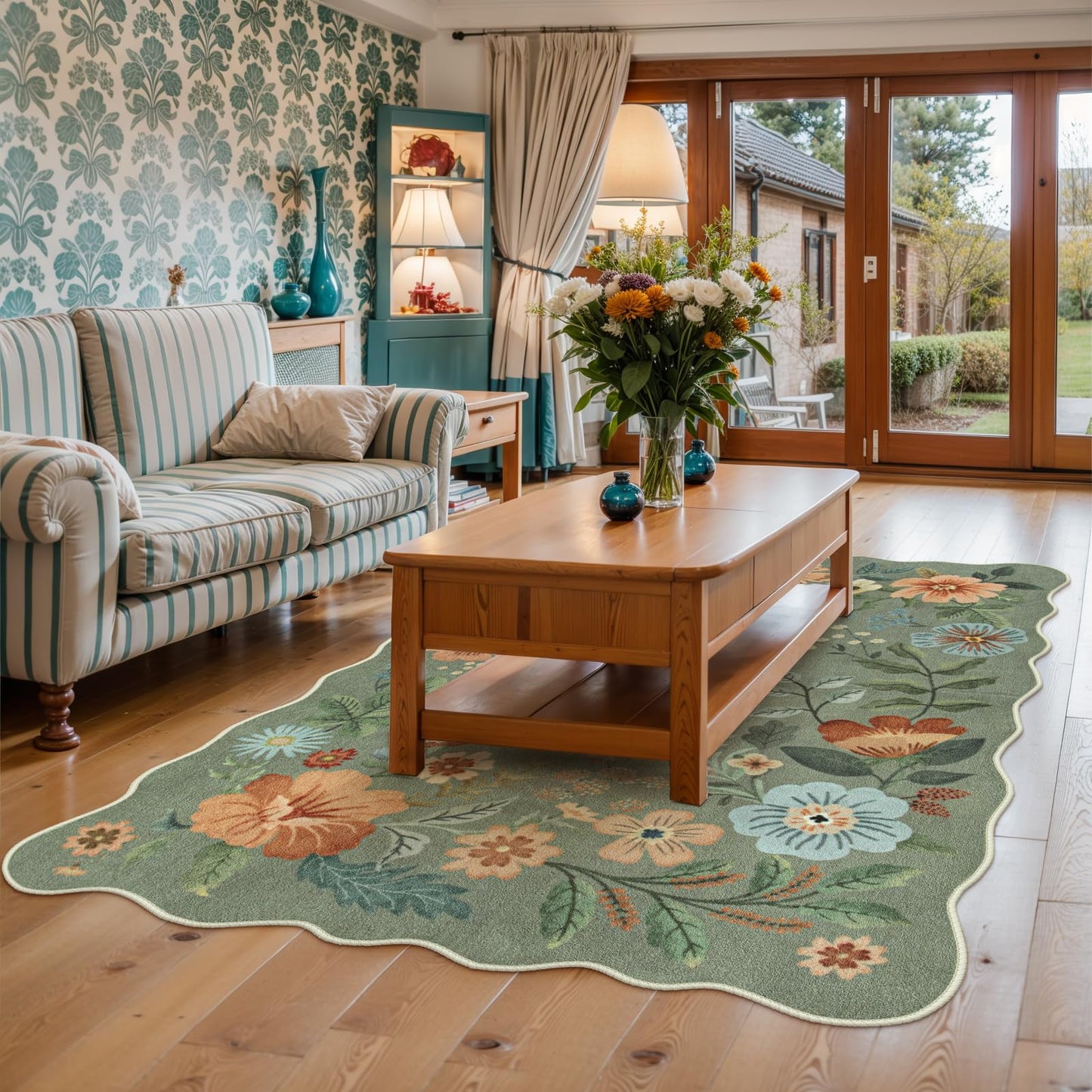Lahome Floral Living Room Rugs, Area Rugs 5x7 Rug for Bedroom Ultra-Thin Soft Rug, Non-Slip Washable Rugs Stain Resistant Boho Rug Flore Throw Rug for ‎Dining Room Office (5x7ft,Green)