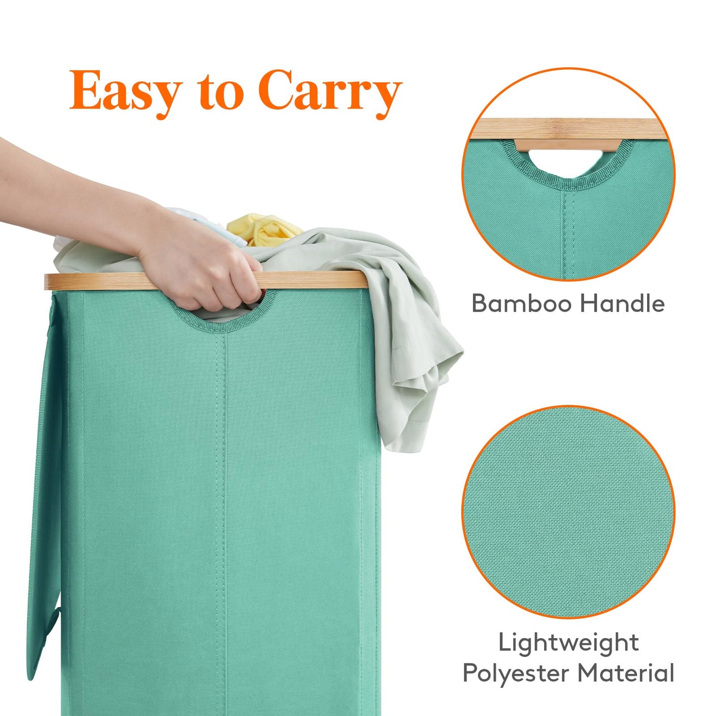 Lifewit 100L Laundry Basket with Lid, Clothes Hampers for Laundry with Bamboo Handles and 1 Removable Bag, Large Foldable Laundry Hamper for Bedroom, Bathroom, Dorm, Laundry Room, Sage Green