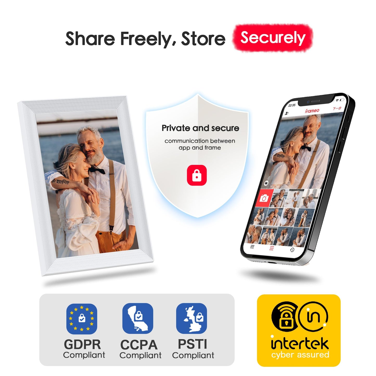 Frameo Digital Picture Frame, 10.1'' Frameo Digital Frame WiFi, 1280 * 800 IPS HD Touchscreen, 32GB Storage, Instant Share Pictures Video, Smart Photo Frame Electronic, Gifts for Mom, House Warming