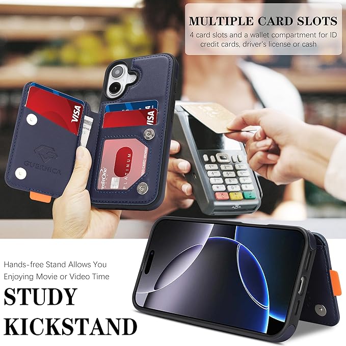 GUERNICA for iPhone 17 (6.1") Case Wallet with Card Holder, RFID Blocking Leather Protection, Shockproof Women Men Phone Case for Apple 17, Blue