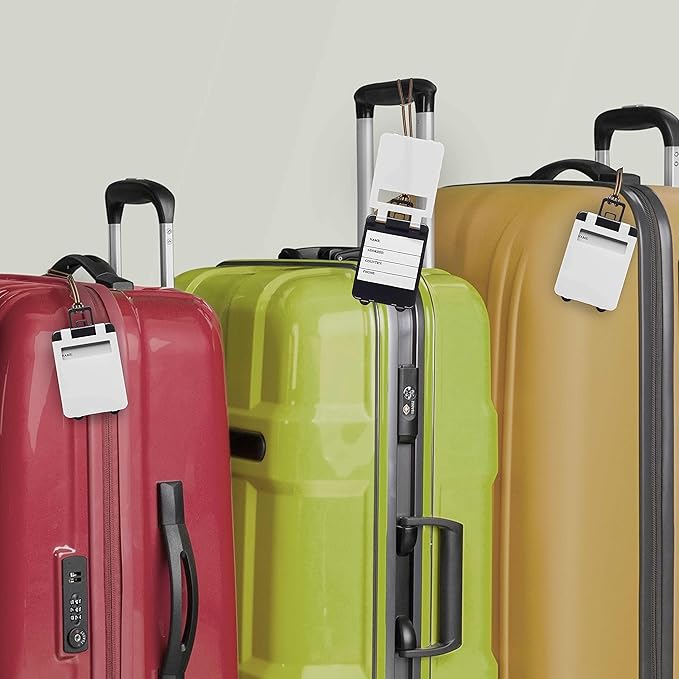 10 Mini Carry-on Luggage Tags Pack - Flip Open Cover, ID Sticker - White