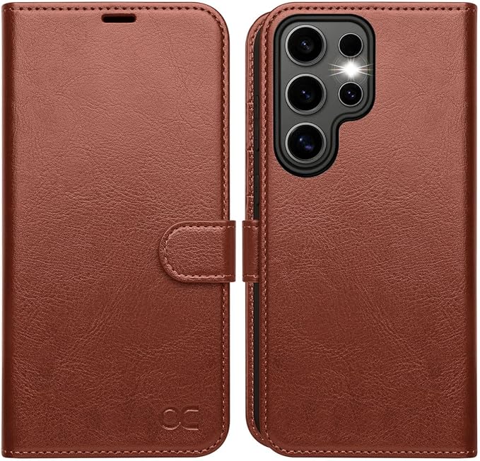 OCASE Compatible with Galaxy S25 Ultra Wallet Case, PU Leather Flip Folio Case with Card Holders RFID Blocking Kickstand [Shockproof TPU Inner Shell] Protective Phone Cover 2025, Dark Brown