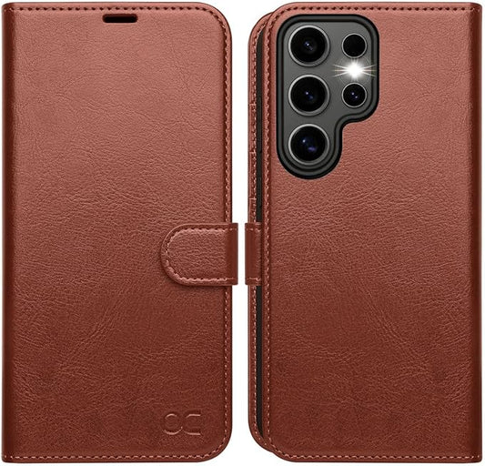 OCASE Compatible with Galaxy S25 Ultra Wallet Case, PU Leather Flip Folio Case with Card Holders RFID Blocking Kickstand [Shockproof TPU Inner Shell] Protective Phone Cover 2025, Dark Brown