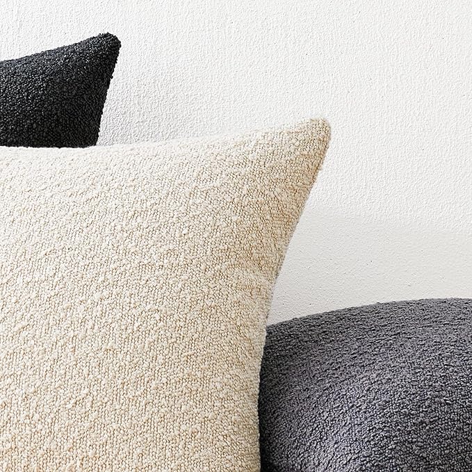 Mixhug Decorative Boucle Throw Pillow Covers, Dark Gray, 12 x 20 Inches, Pack of 2 - Textured Boho Pillow Covers for Couch and Bed