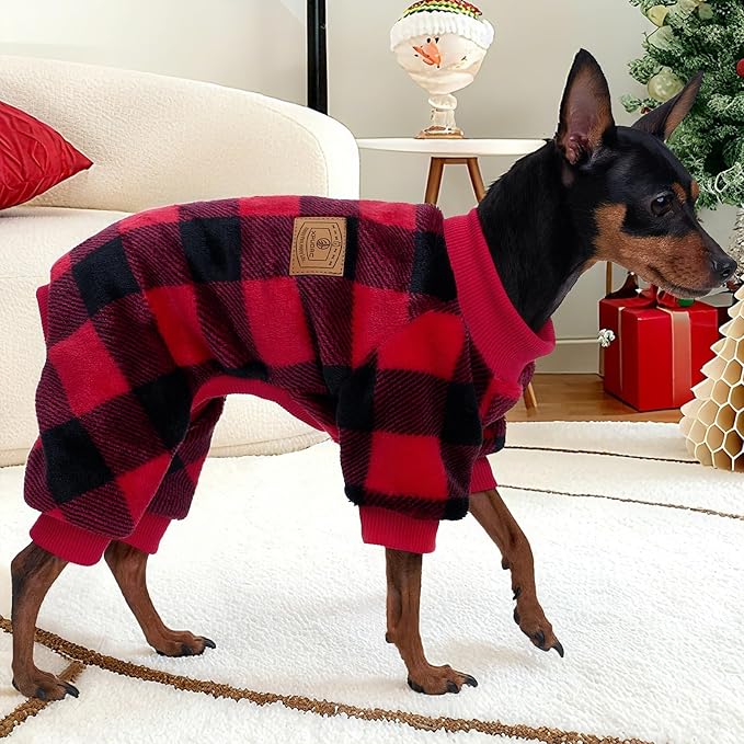 XPUDAC Dog Christmas Sweater Plaid Dog Pajamas for Small Medium Dogs Girl Boy Fleece Puppy Clothes Outfit for Winter, XL