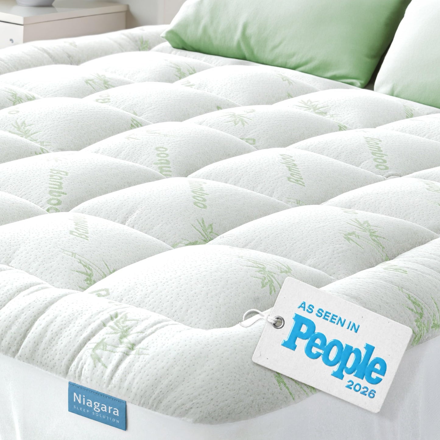 Niagara Sleep Solution Ultra Soft King Size Mattress Topper - Rayon Derived from Bamboo Pillow Top Mattress Pad for Back Pain Relief - Naturally Cooling for Hot Sleepers, Green