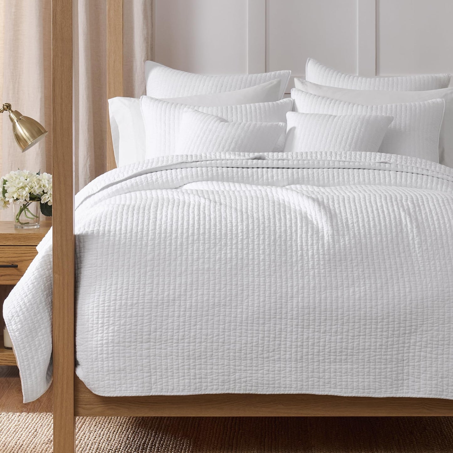 Levtex Home Cross Stitch Reversible King/Cal King Quilt Set (106x92in) and 2 Pillow Shams (36x20in) - Stitch Texture - Bright White - Cotton King Size Quilt Bedding Set - Lightweight Soft Pre-Washed