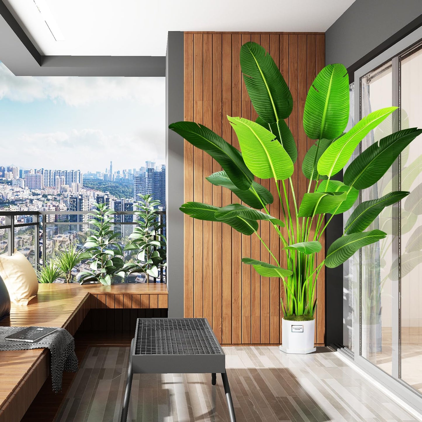 OXLLXO 7.2ft Artificial Silk Bird of Paradise Palm Tree (85in) with 17 Trunks Faux Tree and Plastic Nursery Pot, Fake Plant for Office House Farmhouse Living Room Home Decor (Indoor/Outdoor)
