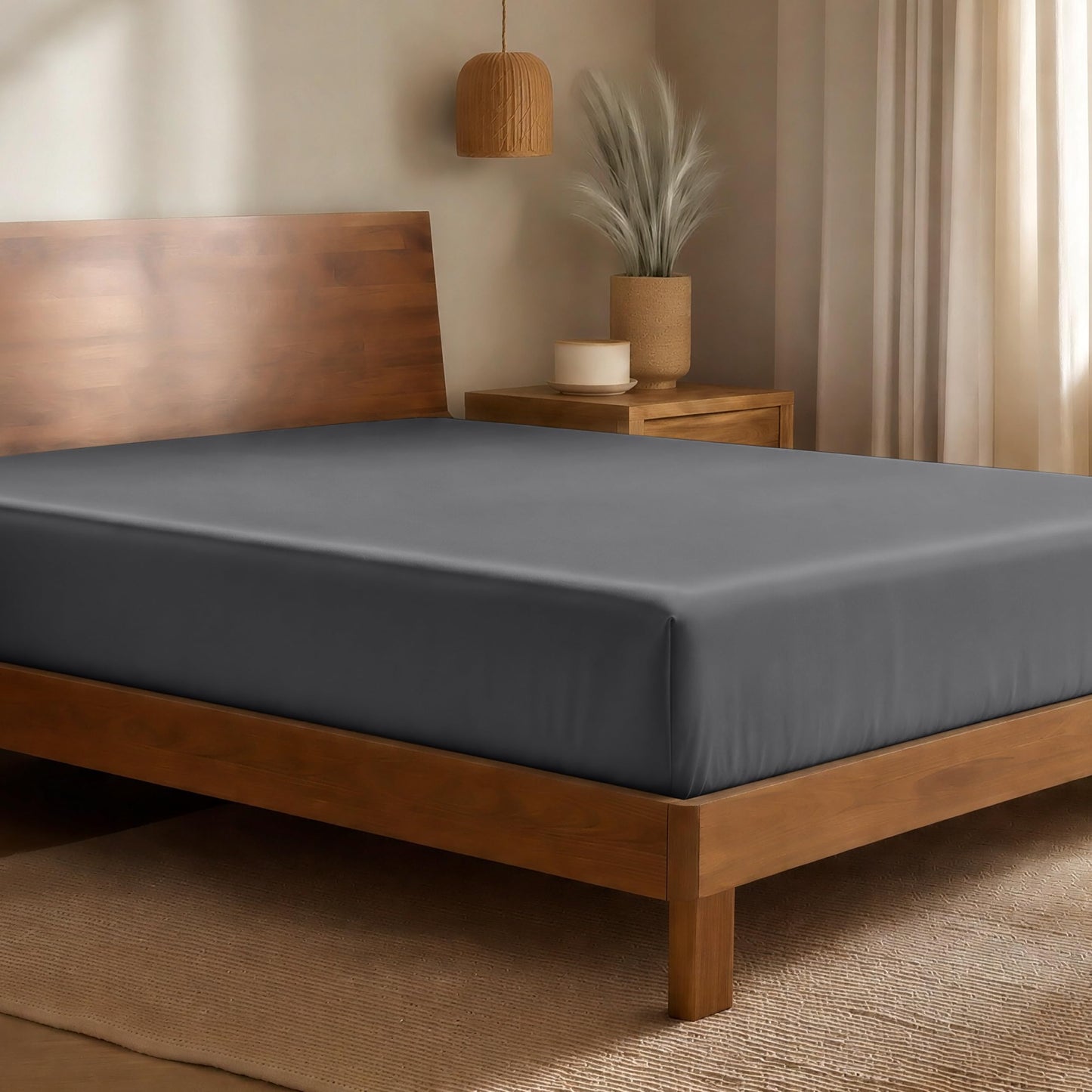 Bare Home 100% Rayon Made from Bamboo Luxury Queen Fitted Sheet - Deep Pockets - Cooling Sheet - Breathable - Easy Fit - Soft Bedding Bottom Sheet (Queen, Grey)
