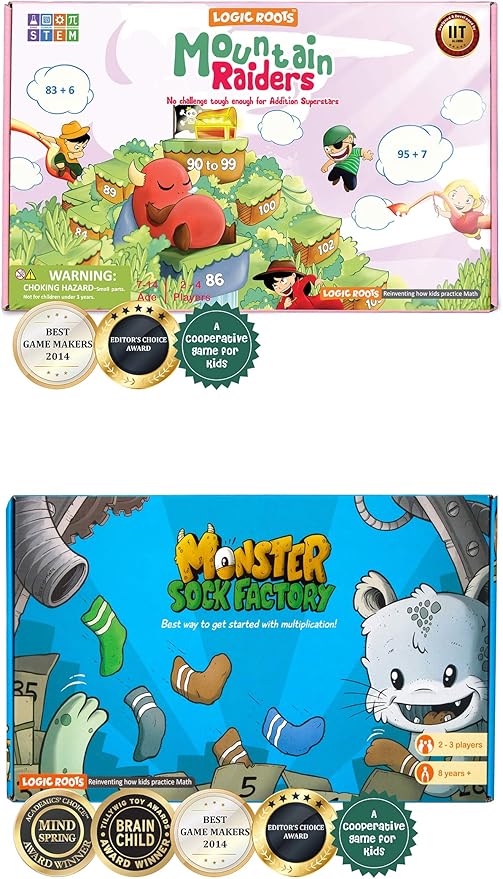 LogicRoots Best Gifts for 7 Year Old Boys and Girls | Addition and Multiplication Games Combo | Math Games for Second Grade and up