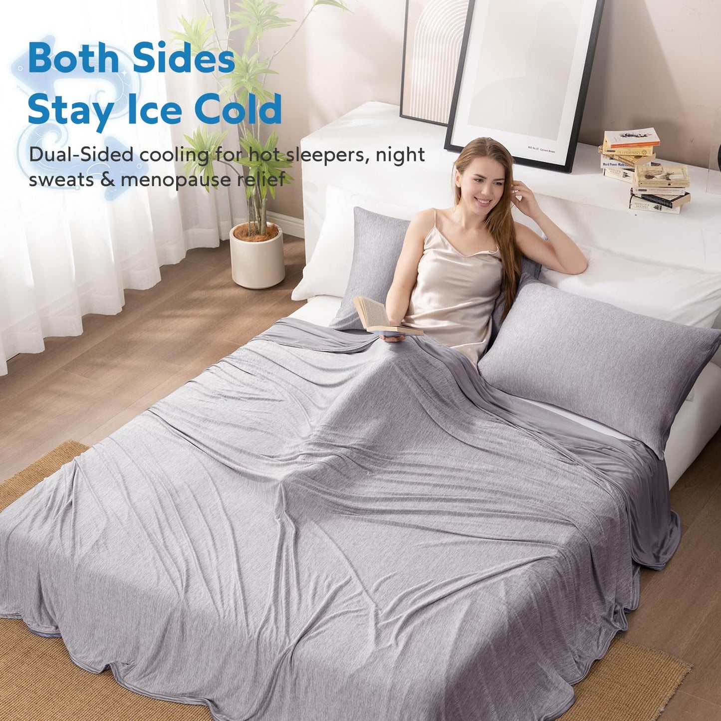 HOMFINE Cooling Blankets for Hot Sleepers - Summer Blanket Thin Lightweight Breathable Soft Double Side Enhanced Cooling for Bed Couch Sofa, Keep Cool for Night Sweats (Grey, 90 x 90 inches)
